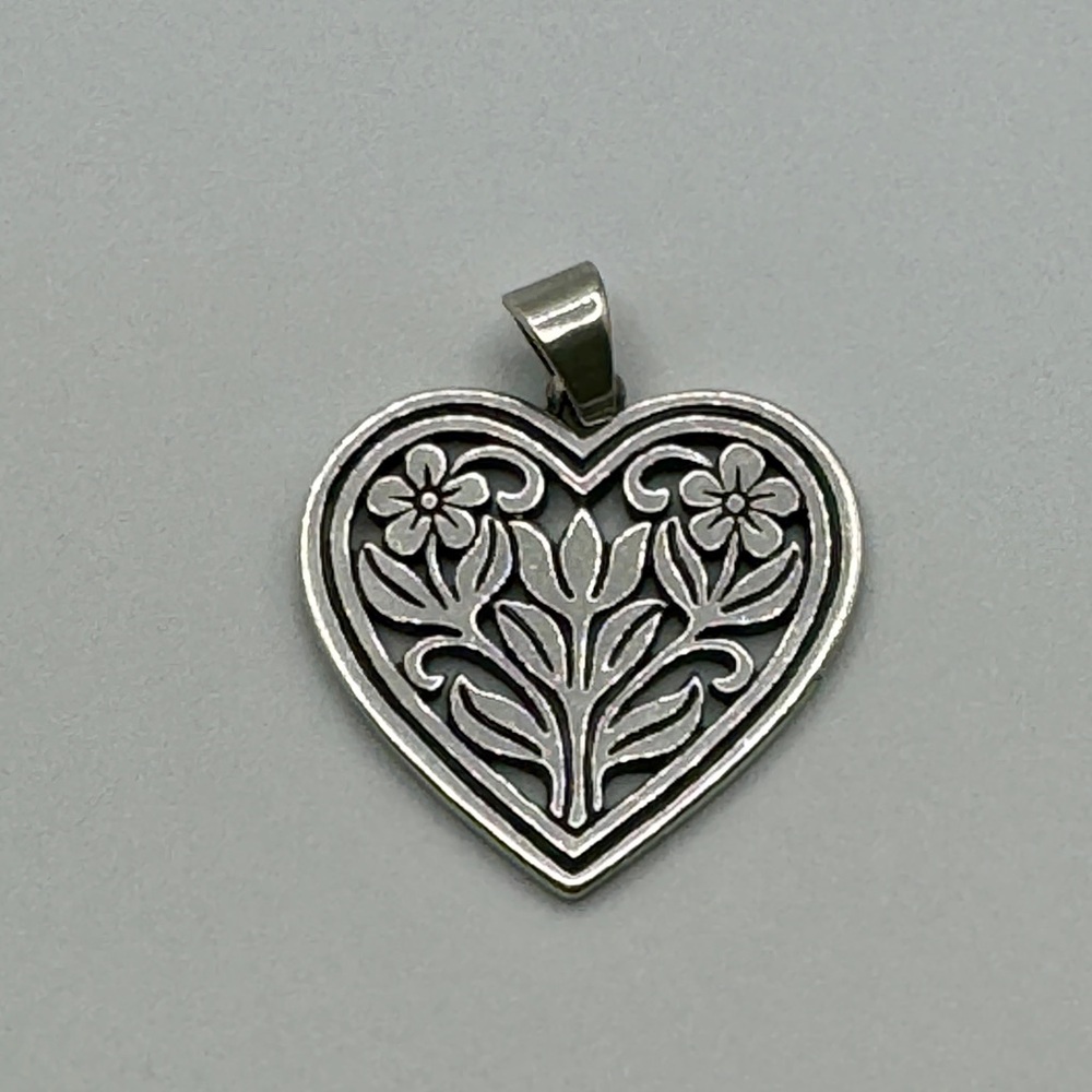 James Avery Retired Silver Floral Heart Pendant